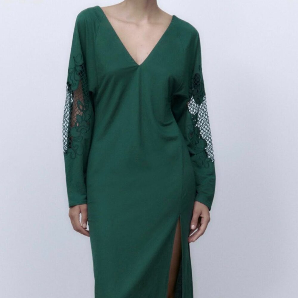 Zara long sleeve mesh cut out midi dress - Picture 2 of 10
